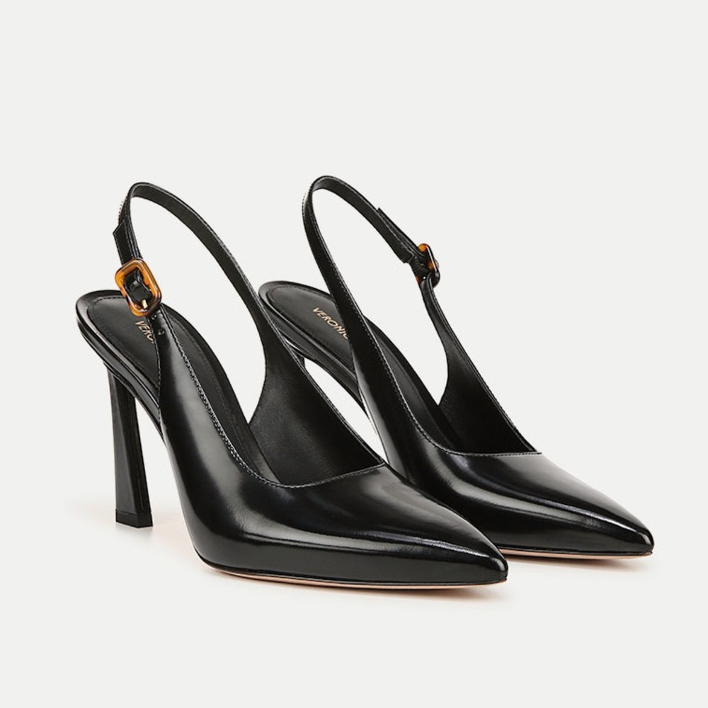 VERONICA BEARD Black Shiny Leather Pointy Toe Callie Slingbacks Pumps Heels 8.5